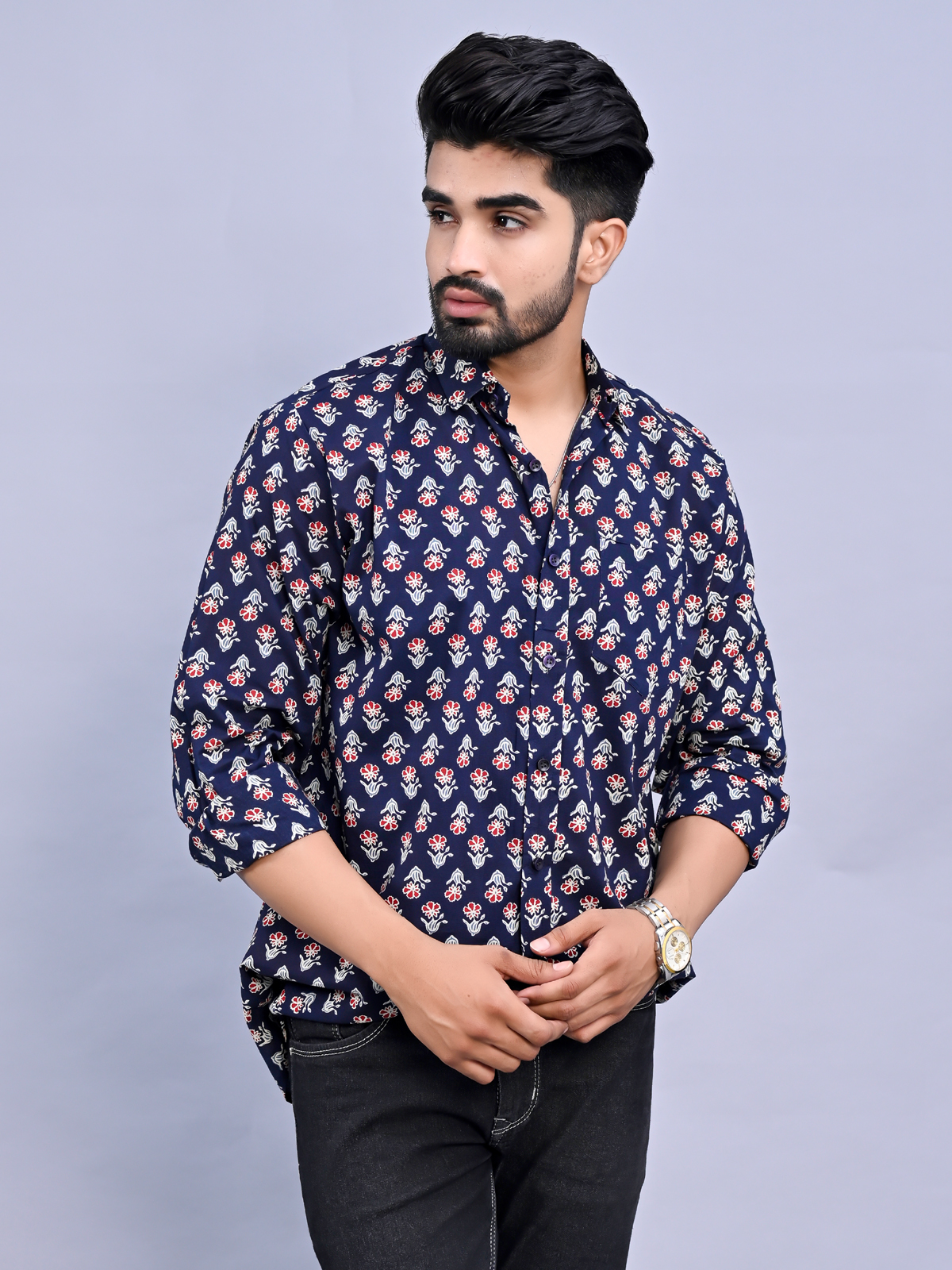 Cotton Casual Block Printed Mens Shirt Jaipur, Full sleeves