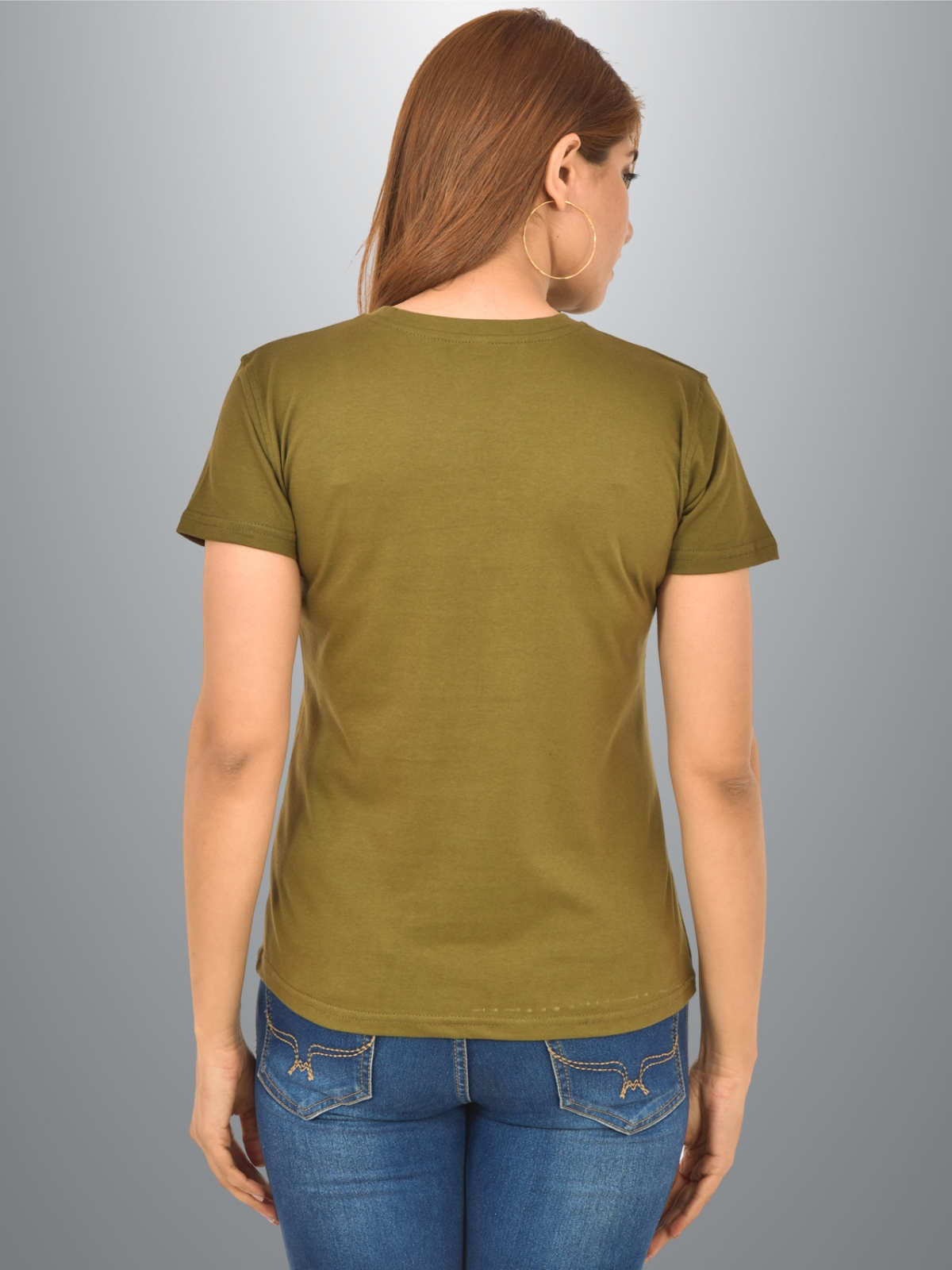 Plain Olive Green Women Half Sleeves Round Neck T-Shirt